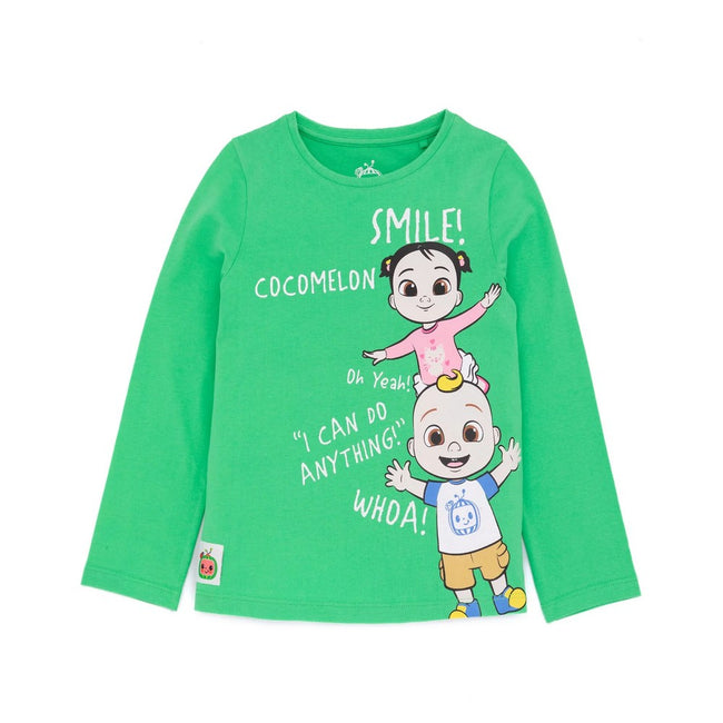 Green-White-Pink - Back - Cocomelon Childrens-Kids Long-Sleeved T-Shirt And Leggings Set