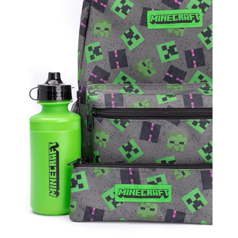 Grey-Green-Black - Back - Minecraft Lunch Bag And Backpack Set (Pack Of 4)