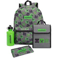 Grey-Green-Black - Front - Minecraft Lunch Bag And Backpack Set (Pack of 4)