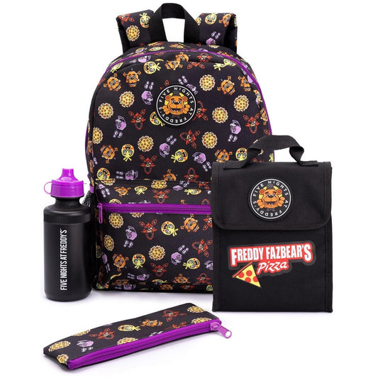 Black-Purple - Front - Five Nights At Freddys Backpack Set