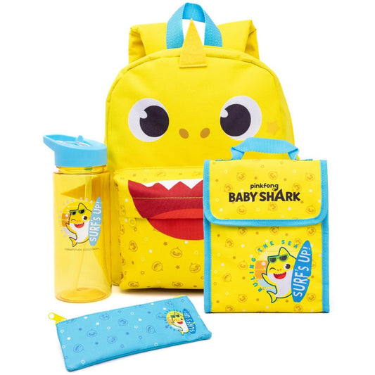 Yellow-Blue-White - Front - Baby Shark Surf´s Up! Backpack Set