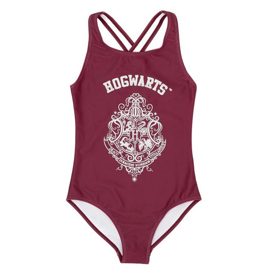 Burgundy - Front - Harry Potter Girls Hogwarts One Piece Swimsuit