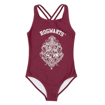 Burgundy - Front - Harry Potter Girls Hogwarts One Piece Swimsuit
