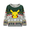Grey-Green-Yellow - Front - Pokemon Childrens-Kids Pikachu Christmas Jumper