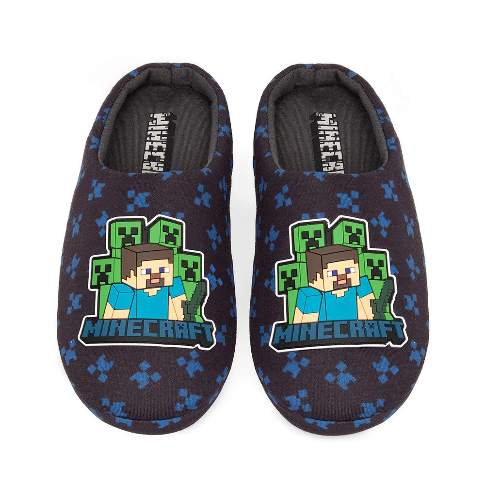 Navy-Blue - Front - Minecraft Boys Creeper Slippers