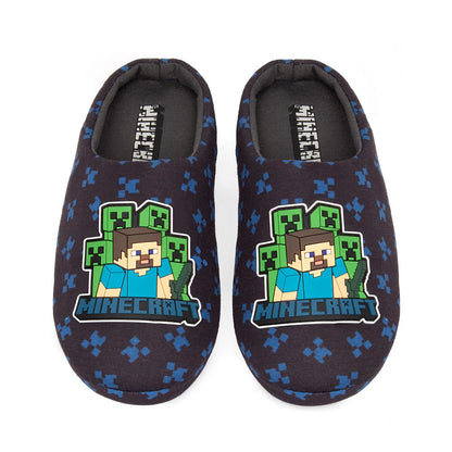 Navy-Blue - Front - Minecraft Boys Creeper Slippers
