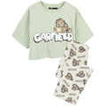 Green-Cream - Front - Garfield Womens-Ladies Coffee Long Pyjama Set
