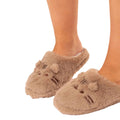 Brown-White - Side - Pusheen Womens-Ladies Faux Fur Slippers