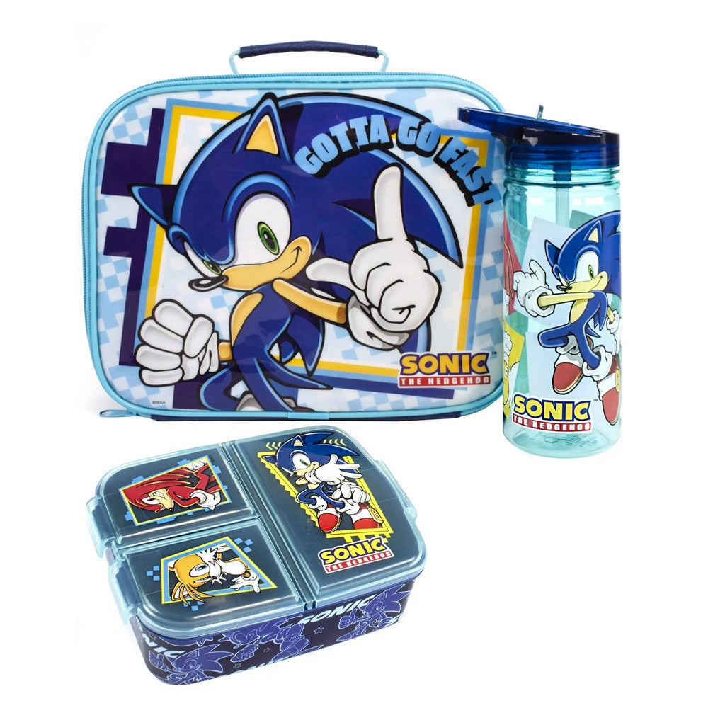 Blue-White - Front - Sonic The Hedgehog Gotta Go Fast Lunch Bag And Bottle