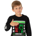 Black-Green-White - Back - Minecraft Childrens-Kids Creeper Sequins Christmas Jumper