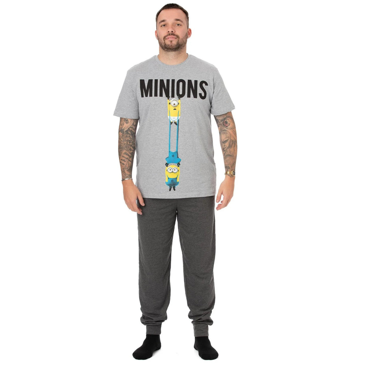 Light Grey-Dark Grey - Front - Minions Mens Pyjama Set