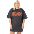 Black-Red - Front - AC-DC Womens-Ladies Oversized T-Shirt Dress