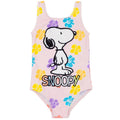 Pink-White-Yellow - Front - Snoopy Childrens-Kids One Piece Swimsuit