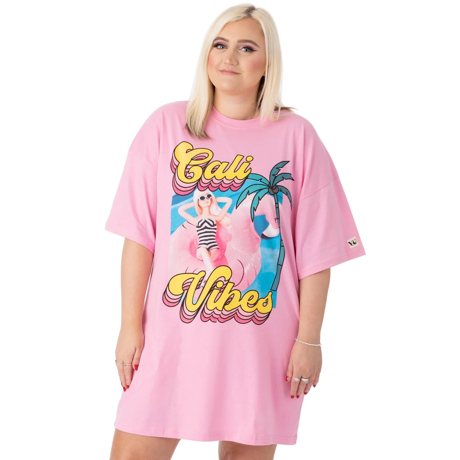 Pastel Pink - Front - Barbie Womens-Ladies Cali Vibes Oversized T-Shirt Dress