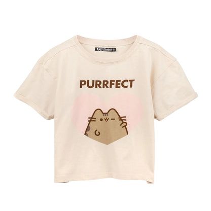Cream - Front - Pusheen Womens-Ladies Purfect Cat Crop Top