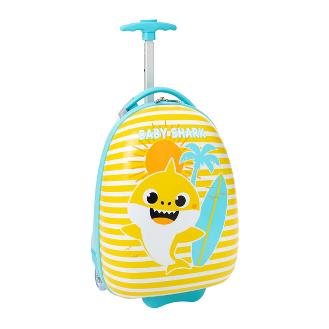 Blue-Yellow - Side - Baby Shark Childrens-Kids Striped 2 Wheeled Suitcase