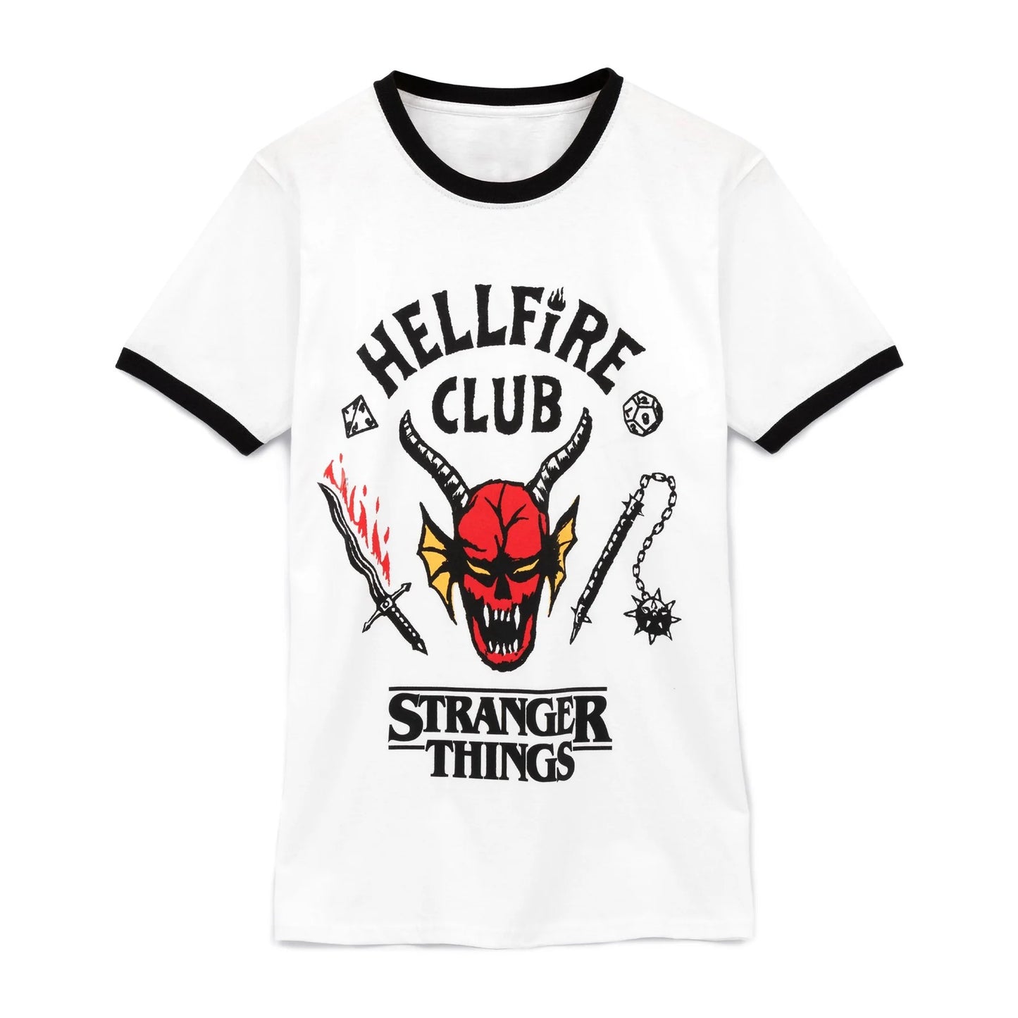 White-Black - Front - Stranger Things Unisex Adult Hellfire Club T-Shirt