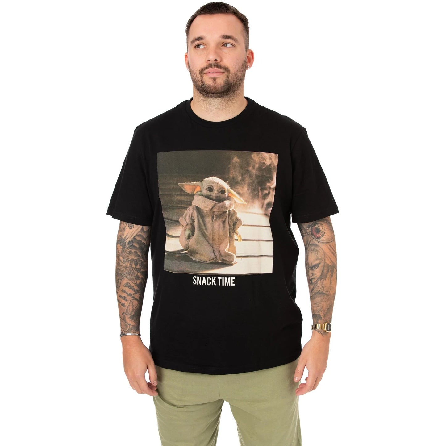Black-Green - Pack Shot - Star Wars: The Mandalorian Mens Snack Time Long Pyjama Set