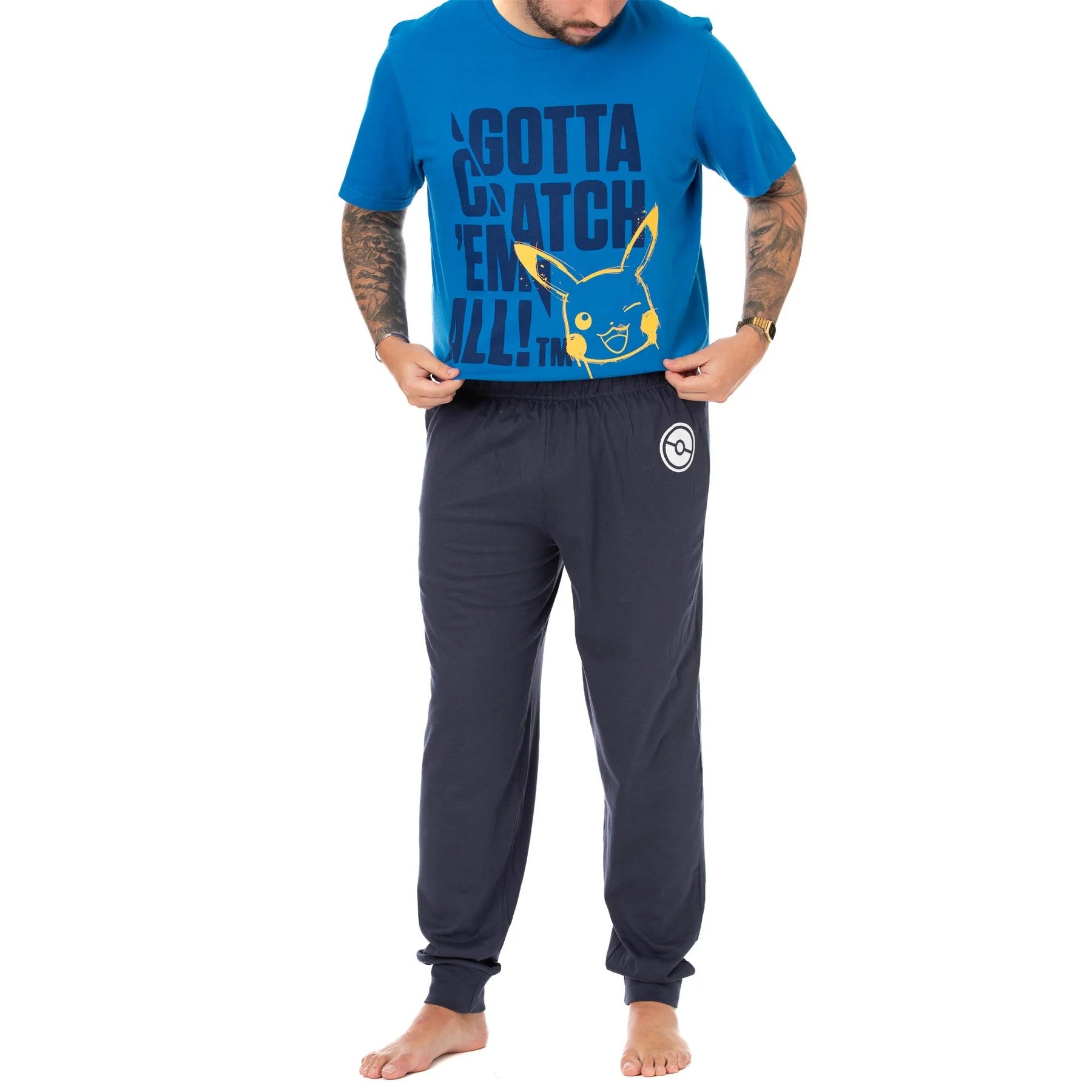 Blue-Navy Blue - Close up - Pokemon Mens Gotta Catch Em All Long Pyjama Set