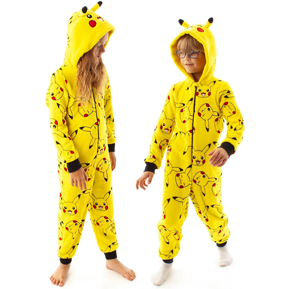 Yellow - Close up - Pokemon Childrens-Kids Pikachu 3D Ears Sleepsuit