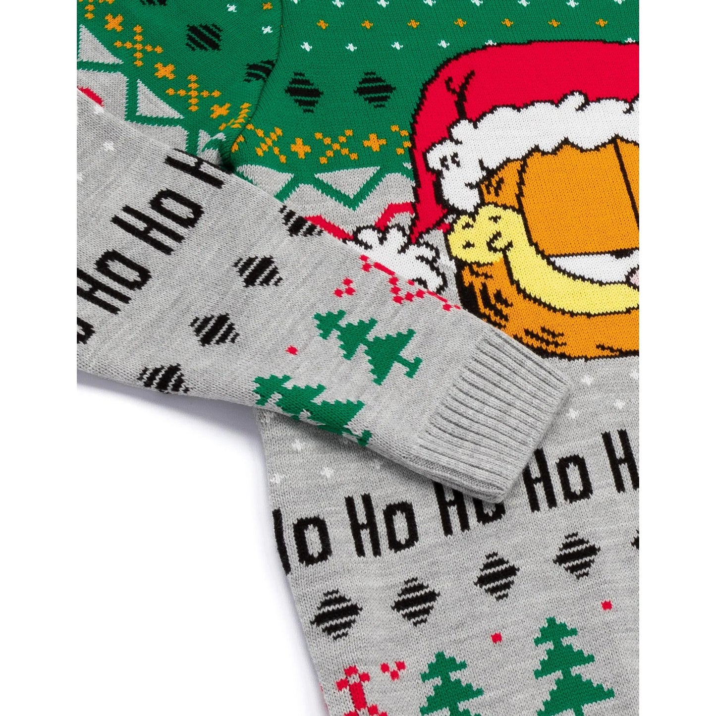 Grey-Green - Side - Garfield Unisex Adult Knitted Christmas Jumper