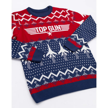 Blue-Red - Back - Top Gun Mens Knitted Christmas Jumper