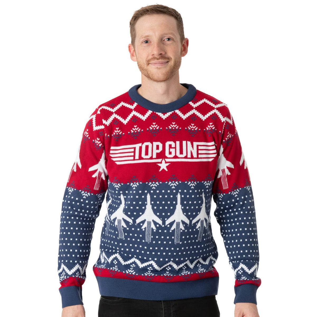 Blue-Red - Pack Shot - Top Gun Mens Knitted Christmas Jumper