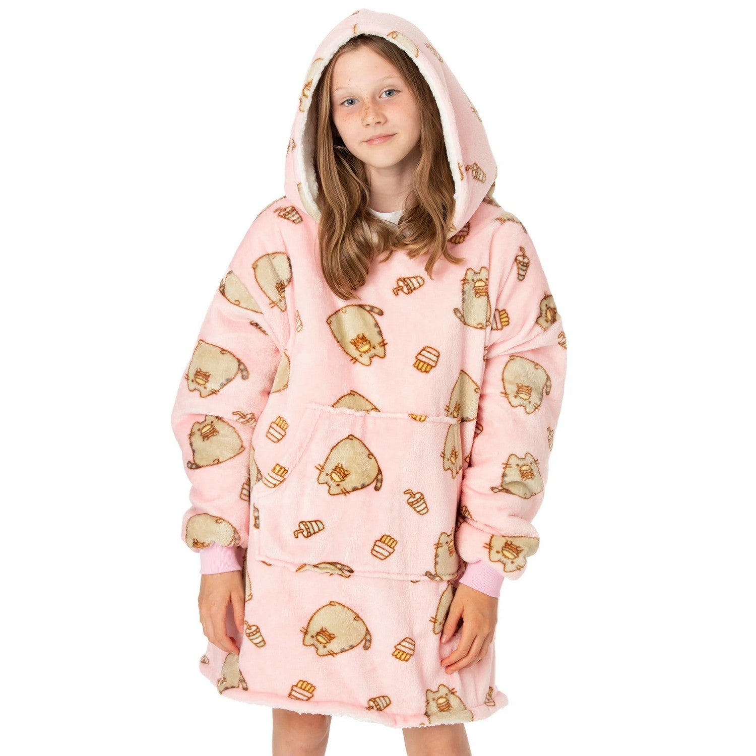 Pink - Front - Pusheen Childrens-Kids VUddie Oversized Hoodie Blanket