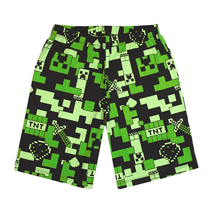 Black-Green - Close up - Minecraft Boys Gamer Long Pyjama Set