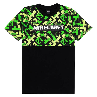 Black-Green - Side - Minecraft Boys Gamer Long Pyjama Set
