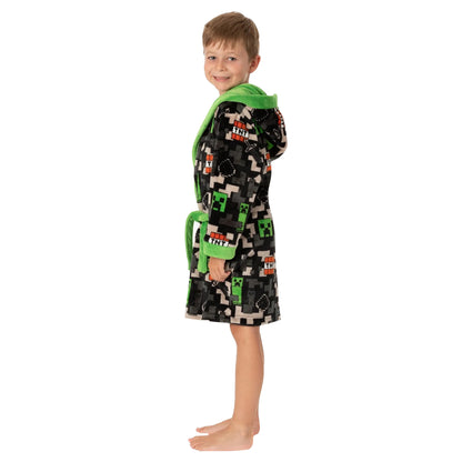 Black-Green-Grey - Pack Shot - Minecraft Boys Creeper TNT Dressing Gown