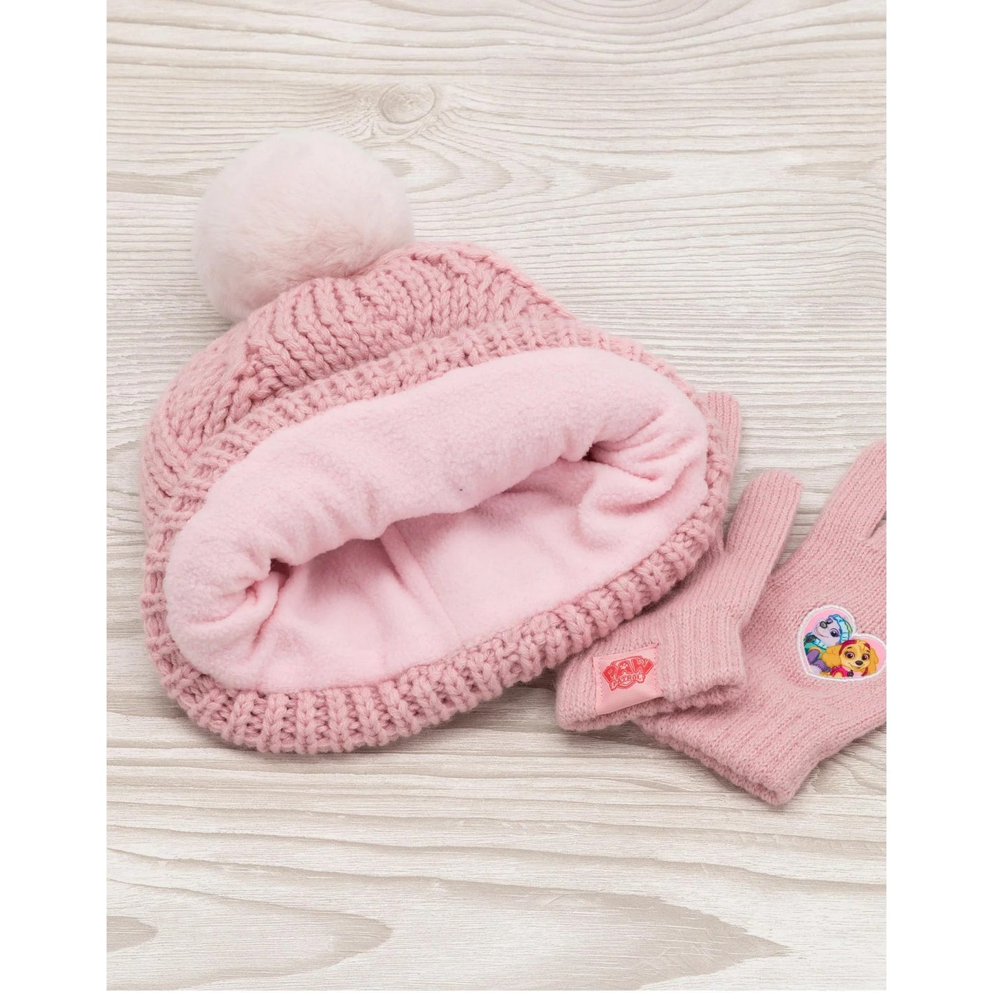 Pink - Pack Shot - Paw Patrol Girls Friends Knitted Hat And Gloves Set