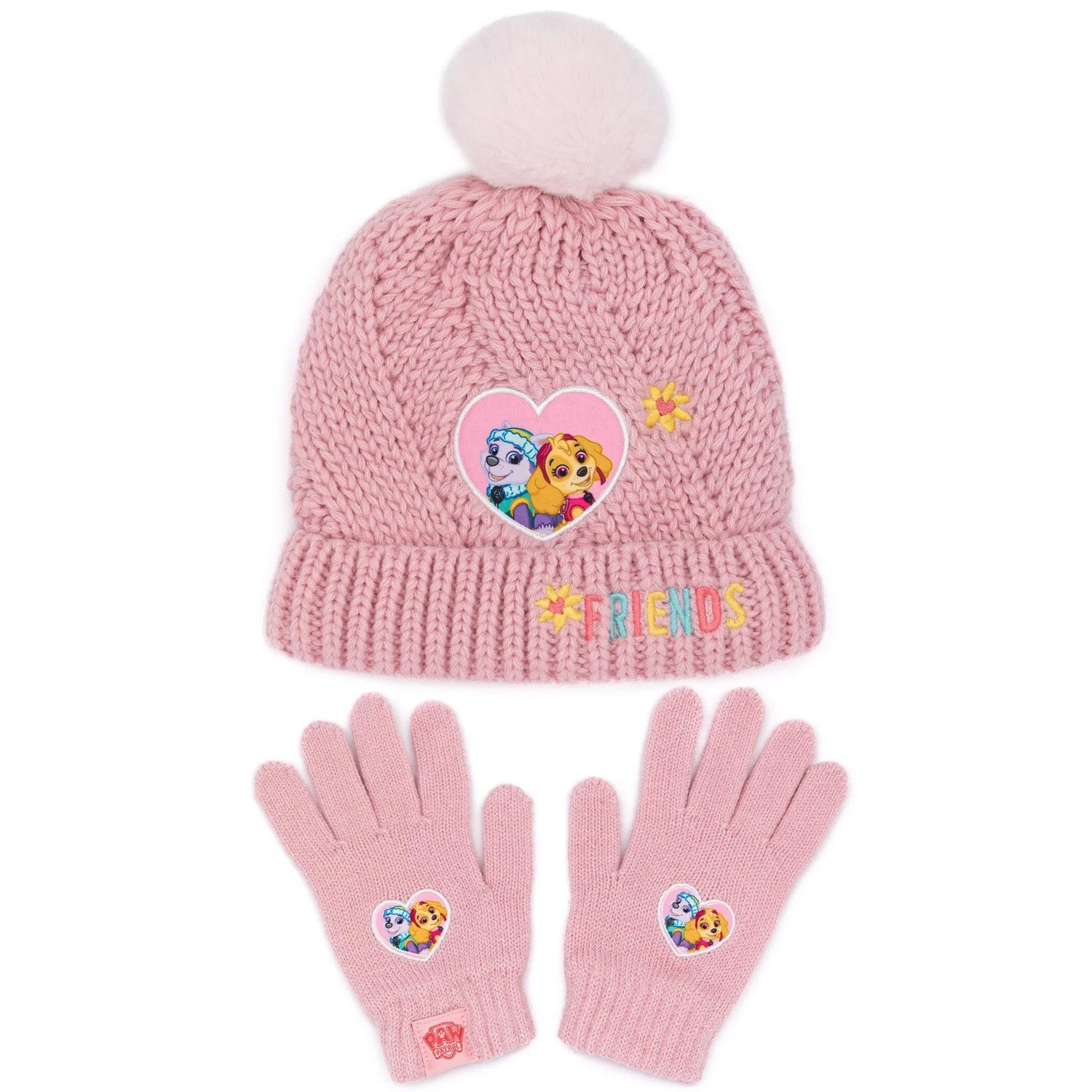 Pink - Front - Paw Patrol Girls Friends Knitted Hat And Gloves Set