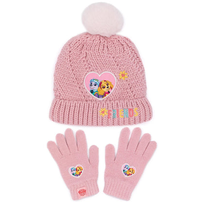 Pink - Front - Paw Patrol Girls Friends Knitted Hat And Gloves Set
