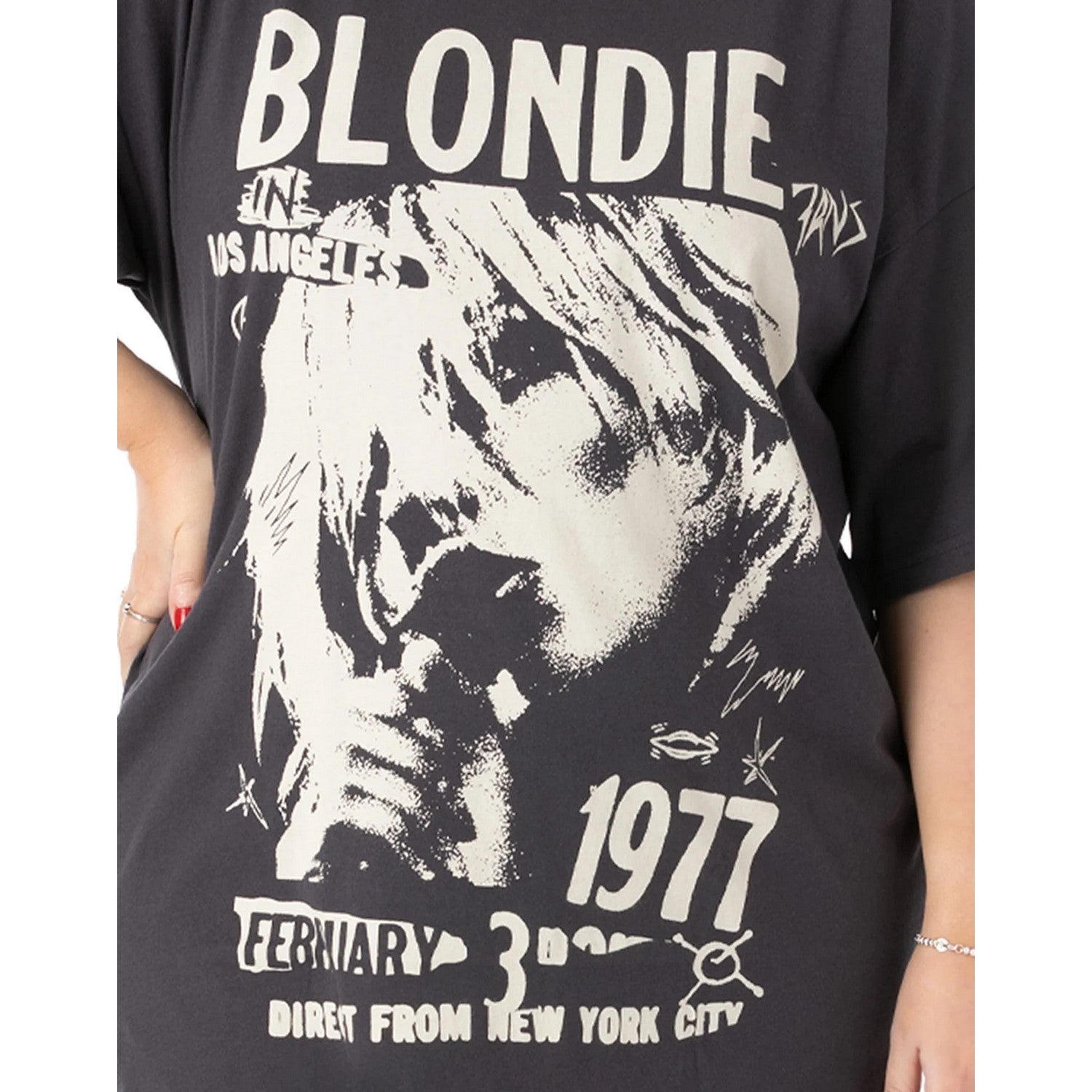 blondie t shirt dress Blondie Womens T-Shirt Dress | Charcoal Grey with Classic Band Logo  Oversized Graphic Tee for Ladies | Direct from New York Tour Outfit | Pop  Rock Concert Gig Top