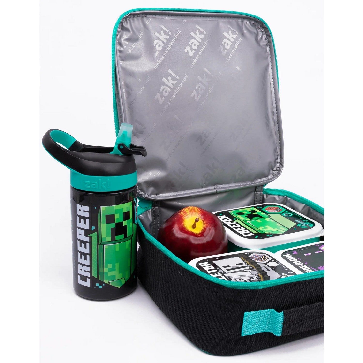 Black-Green-White - Back - Minecraft Creeper Lunch Bag And Bottle (Pack Of 5)