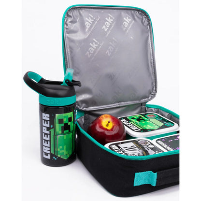 Black-Green-White - Back - Minecraft Creeper Lunch Bag And Bottle (Pack Of 5)