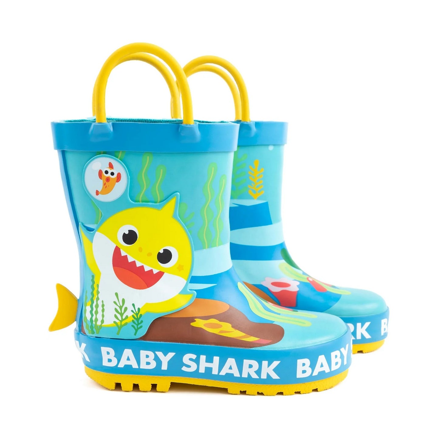 Blue-Yellow - Side - Baby Shark Childrens-Kids Wellington Boots