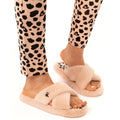 Pink-Black - Lifestyle - Barbie Womens-Ladies Crossover Fluffy Slippers