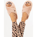 Pink-Black - Close up - Barbie Womens-Ladies Crossover Fluffy Slippers
