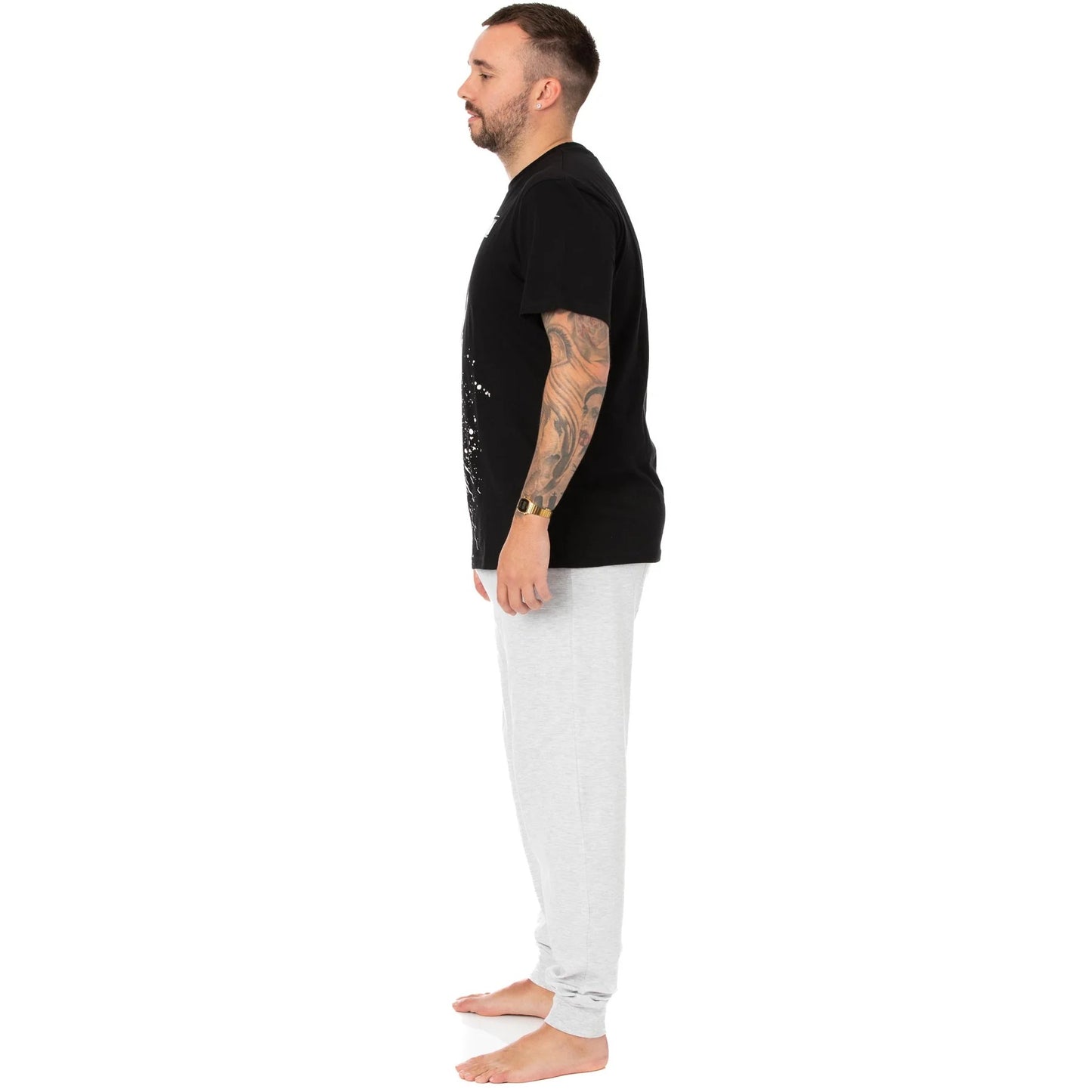 Black-White-Grey - Close up - Star Wars: The Mandalorian Mens Splattered Pyjama Set