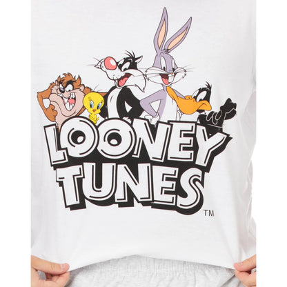 White - Pack Shot - Looney Tunes Mens Logo Long Pyjama Set