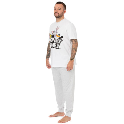 White - Close up - Looney Tunes Mens Logo Long Pyjama Set