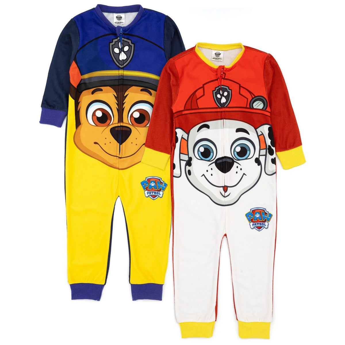 Blue-Yellow-White - Front - Paw Patrol Childrens-Kids Chase & Marshall Sleepsuit (Pack of 2)