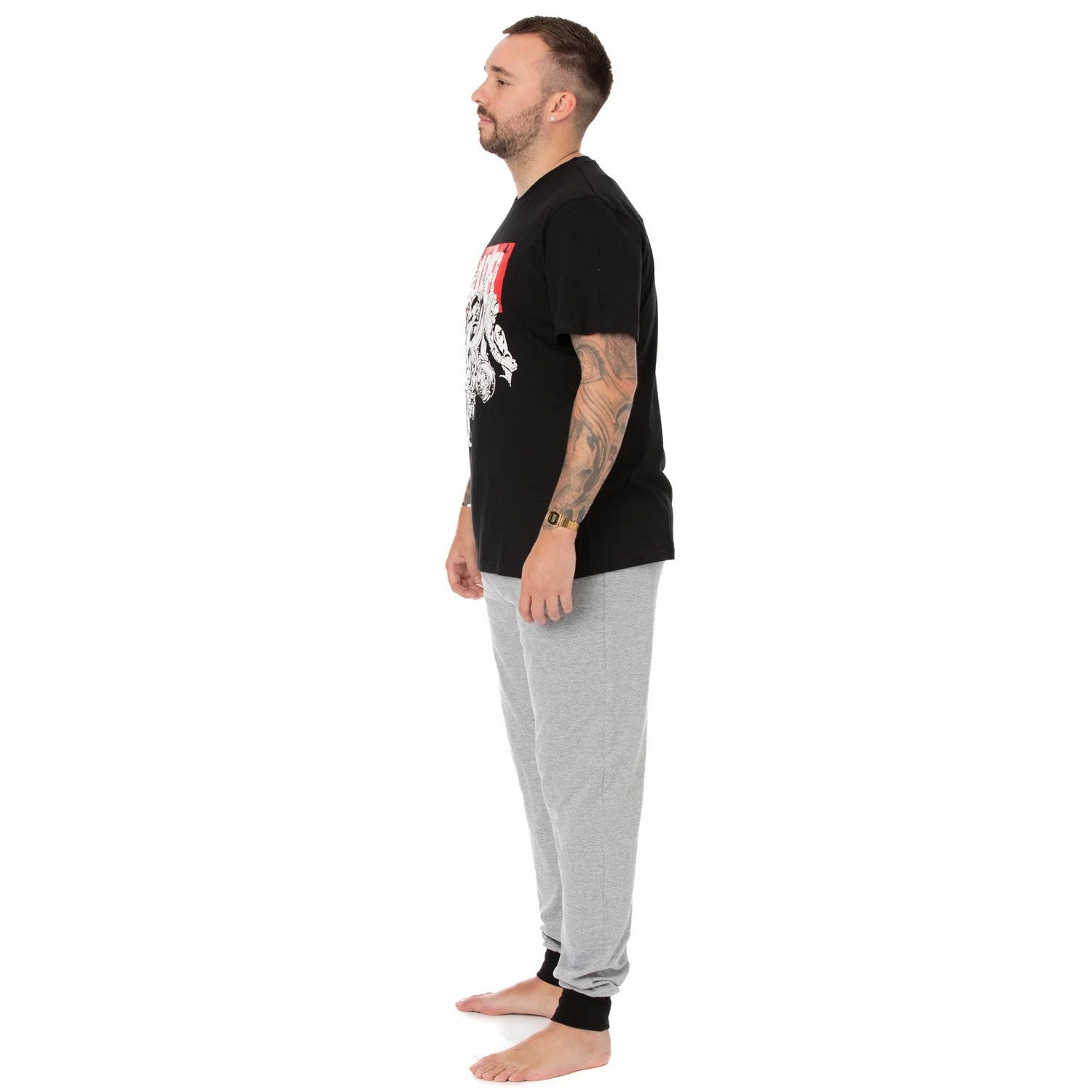 Black-Grey - Side - Marvel Mens Superhero Pyjama Set