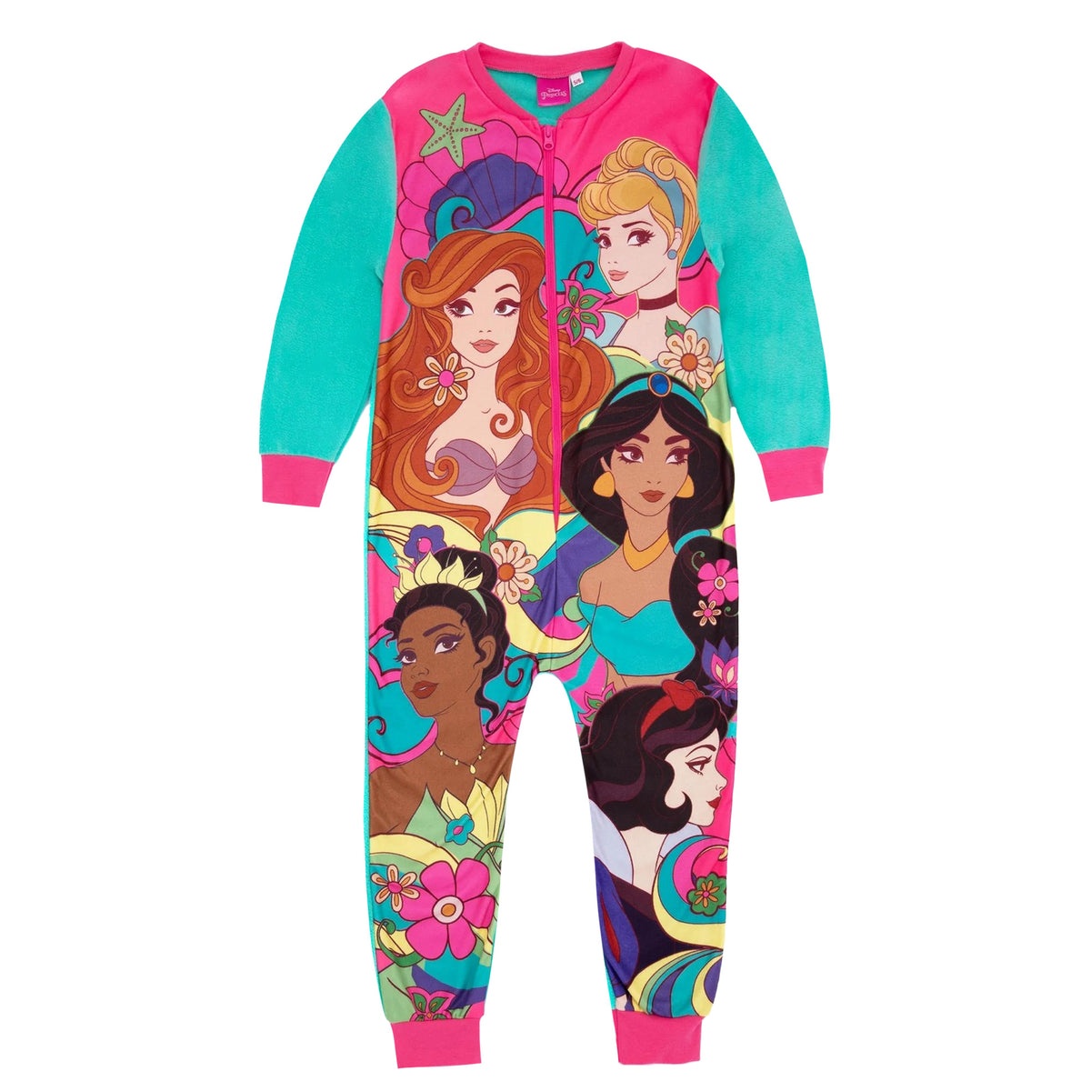 Pink-Blue - Front - Disney Princess Girls Character Sleepsuit