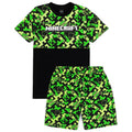 Black-Green - Side - Minecraft Childrens-Kids Creeper Short Pyjama Set