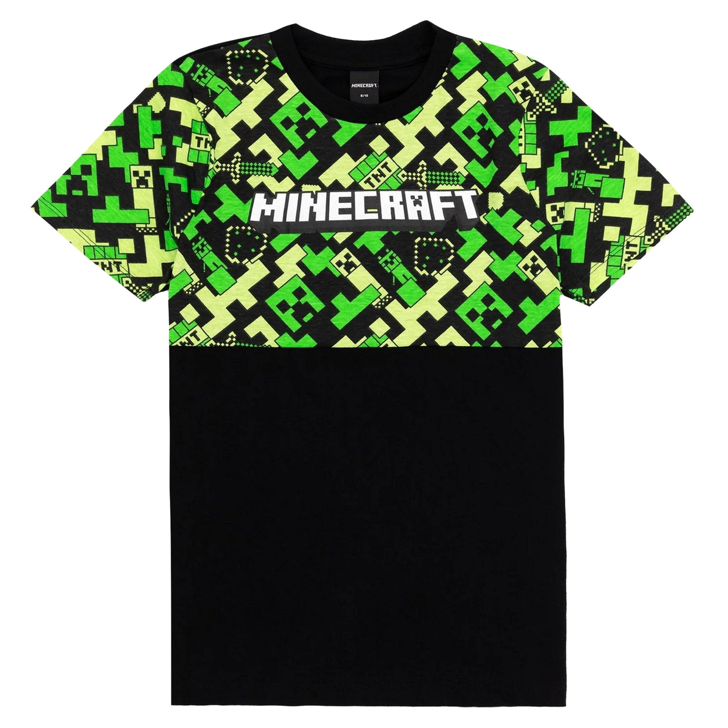 Black-Green - Pack Shot - Minecraft Childrens-Kids Creeper Short Pyjama Set