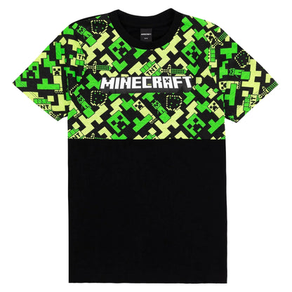 Black-Green - Pack Shot - Minecraft Childrens-Kids Creeper Short Pyjama Set