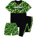 Black-Green - Front - Minecraft Childrens-Kids Creeper Short Pyjama Set